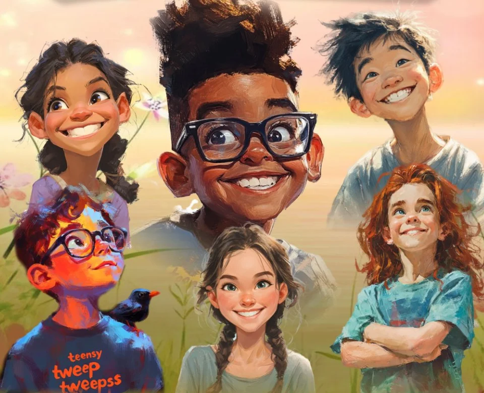 Five smiling children from the book cover